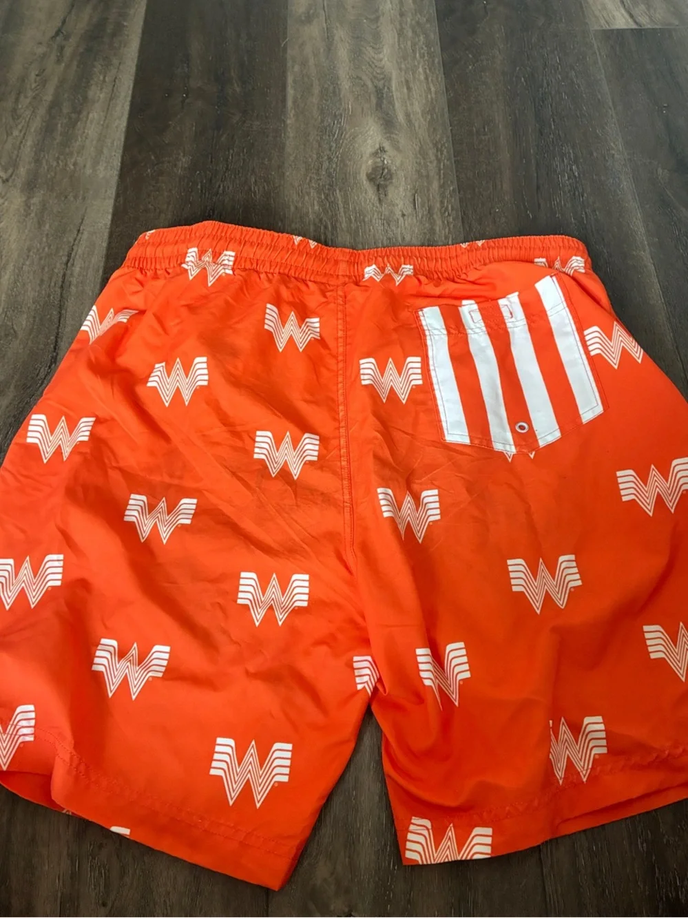Whataburger Orange Swim Shorts with White 'W' Logo Print
